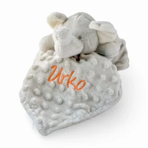 doudou elefante gris bordado con el nombre de urko en naranja