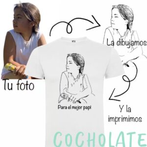 Camiseta personalizada con foto dibujada para el dia del padre y día de la madre, regalo emotivo