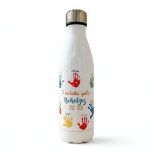 Botella personalizada para profesora con dibujos infantiles de alumnos