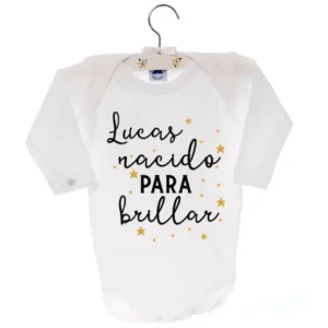 body personalizado para bebé con estrellas y el texto nacido para brillar