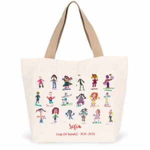 bolsa personalizada para profesores con dibujos de los alumnos, regalo profesora infantil