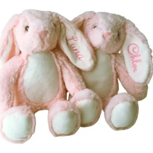peluche bordado para bebé conejo personalizado en color rosa
