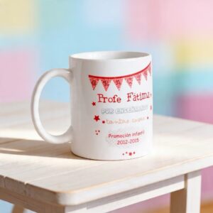 taza personalizada para dar las gracias al profesor en fin de curso, con la promoción