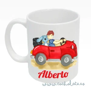 taza personalizada chico en coche