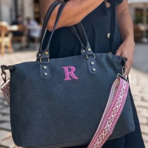 Bolso personalizado con iniciales y correa de loneta para la universidad