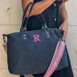 Bolso personalizado con iniciales y correa de loneta para la universidad