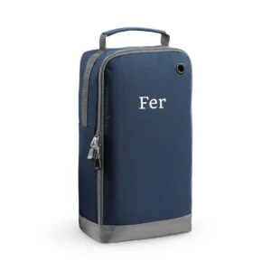Bolsa porta zapatillas personalizada azul con el nombre de Fer
