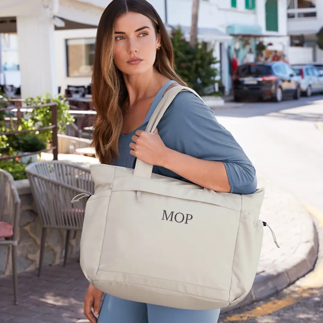 Bolsa tote personalizada con iniciales o nombre en color gris