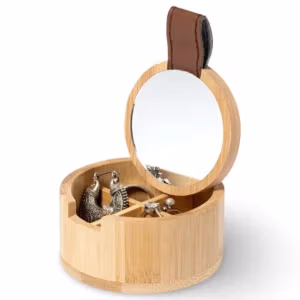 Joyero de viaje de madera con espejo