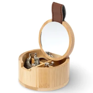 Joyero de viaje de madera con espejo
