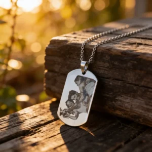 colgante con foto grabada, chapa tipoo militar grabada